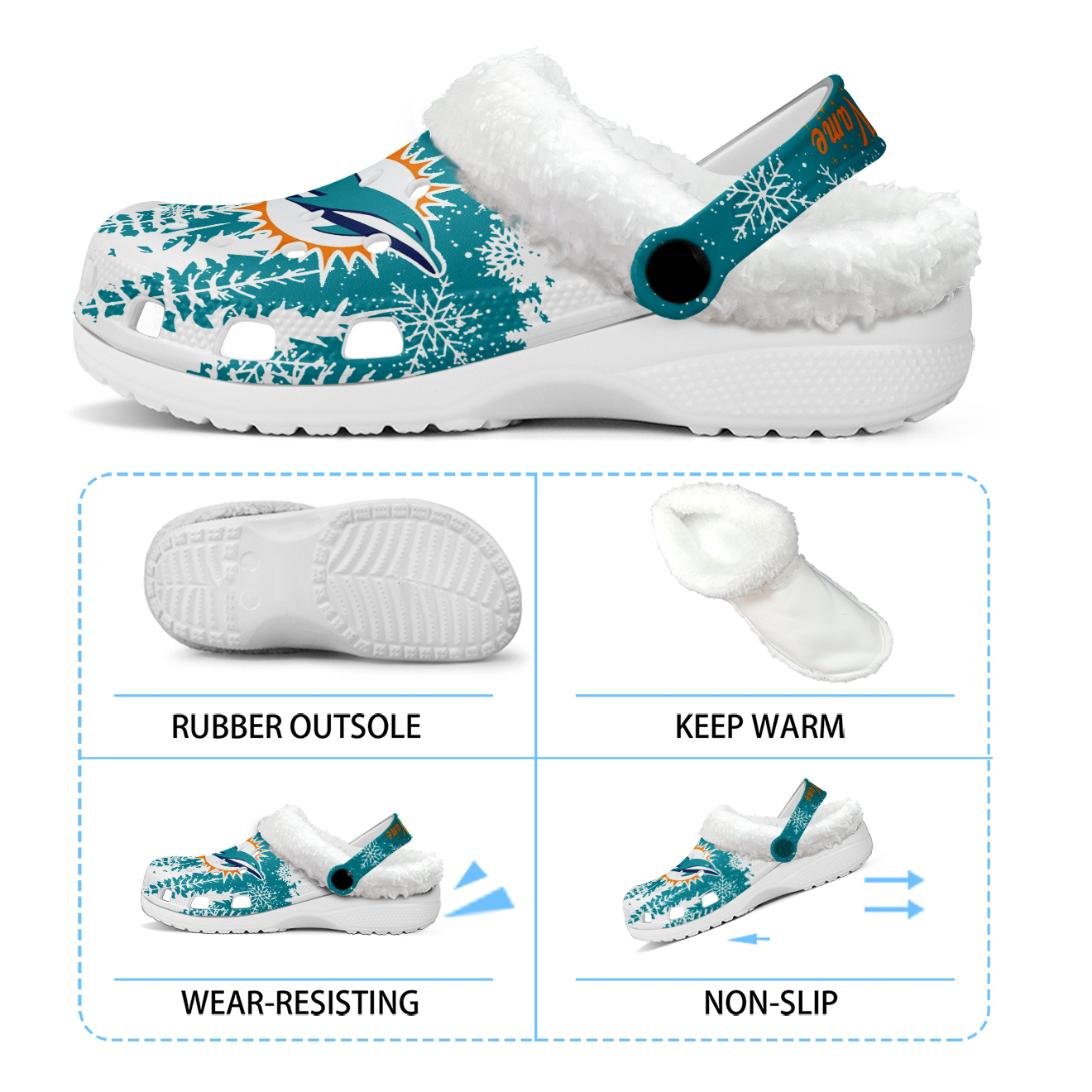 Footwearmerch Miami Dolphins NFL Crocs Crocband Fleece Lined Clogs Shoes Comfortable For Men Women and Kids In Winter