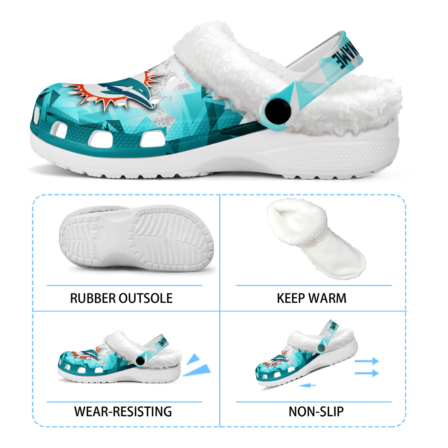 Footwearmerch Miami Dolphins NFL Crocs Crocband Fleece Lined Clogs Shoes Comfortable For Men Women and Kids In Winter