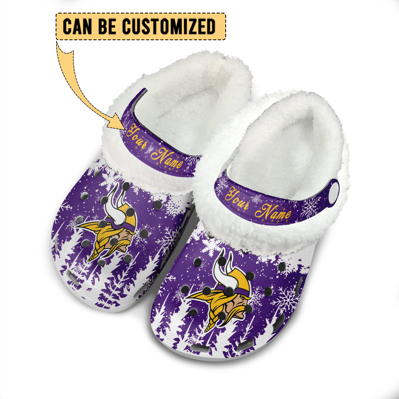 Footwearmerch Minnesota Vikings NFL Crocs Crocband Fleece Lined Clogs Shoes Comfortable For Men Women and Kids In Winter