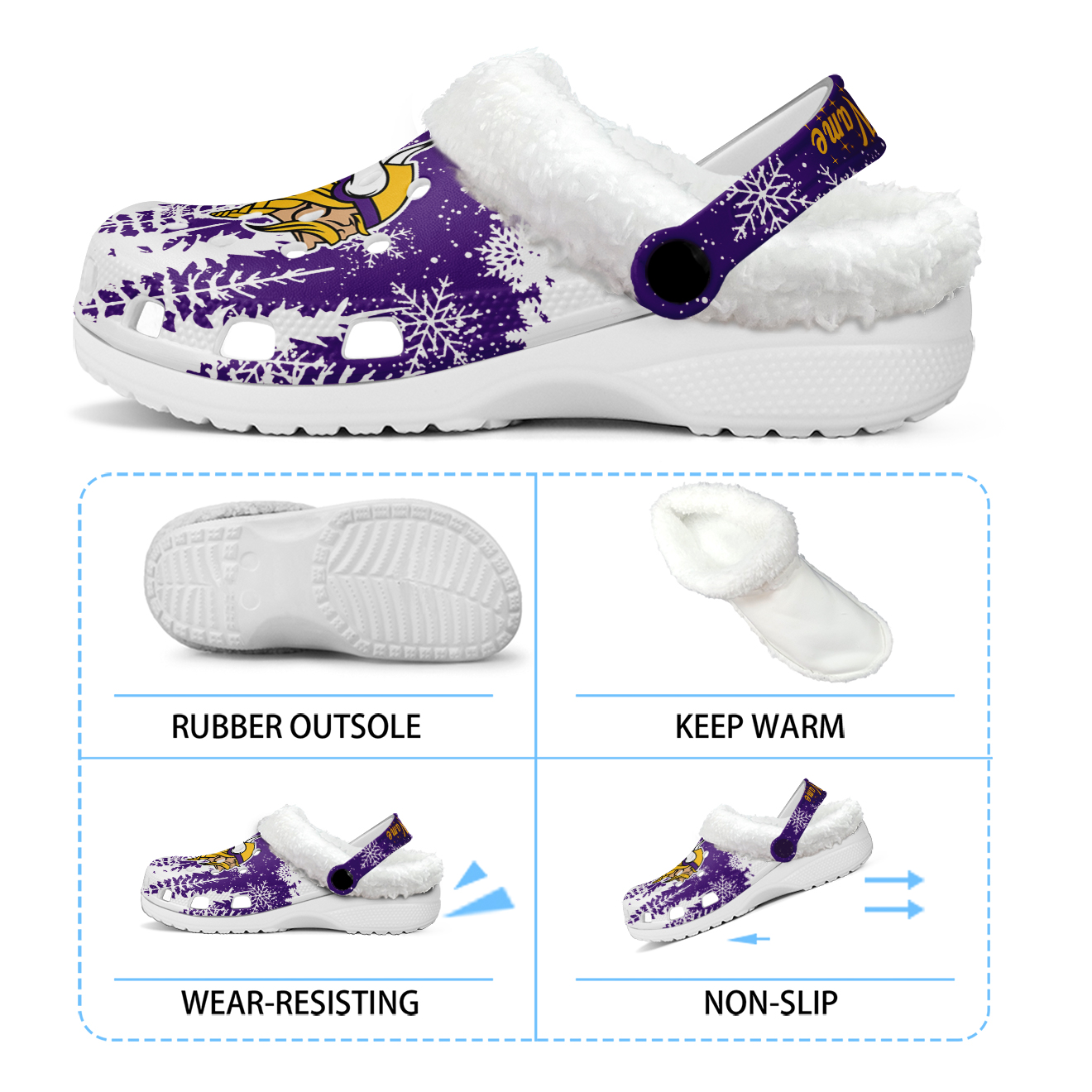 Footwearmerch Minnesota Vikings NFL Crocs Crocband Fleece Lined Clogs Shoes Comfortable For Men Women and Kids In Winter