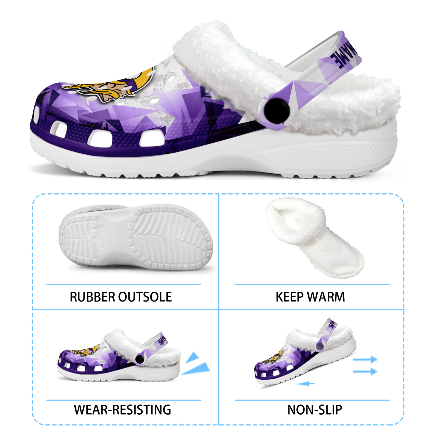Footwearmerch Minnesota Vikings NFL Crocs Crocband Fleece Lined Clogs Shoes Comfortable For Men Women and Kids In Winter