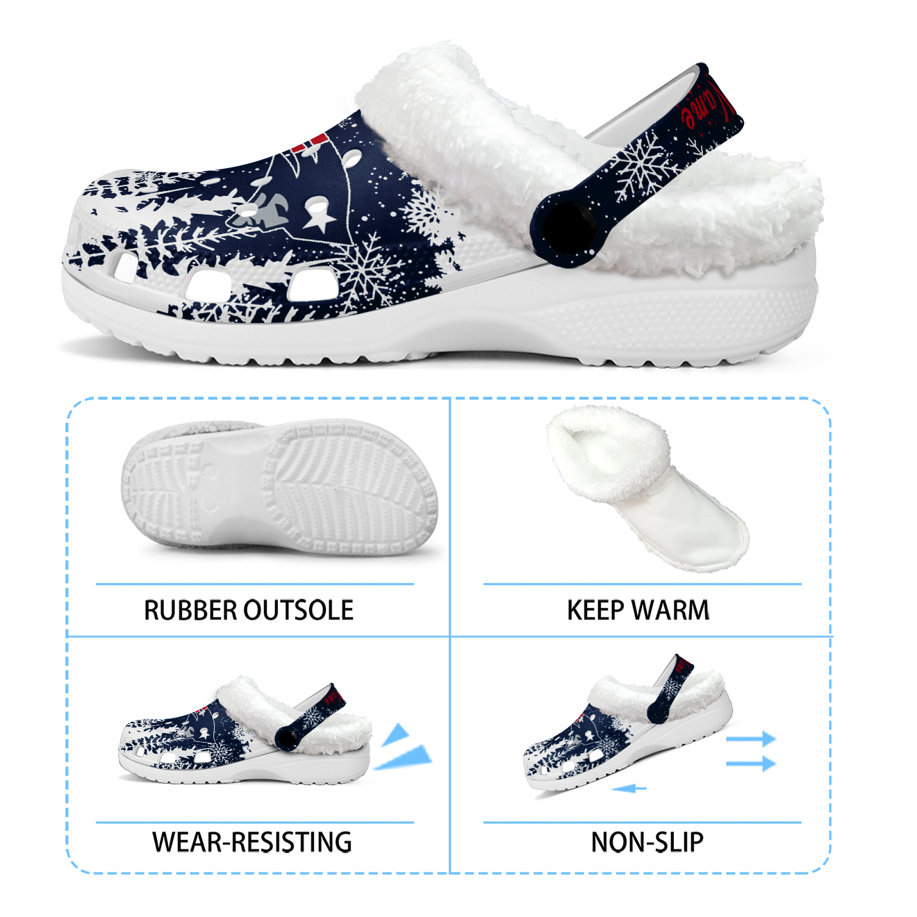Footwearmerch New England Patriots NFL Crocs Crocband Fleece Lined Clogs Shoes Comfortable For Men Women and Kids In Winter