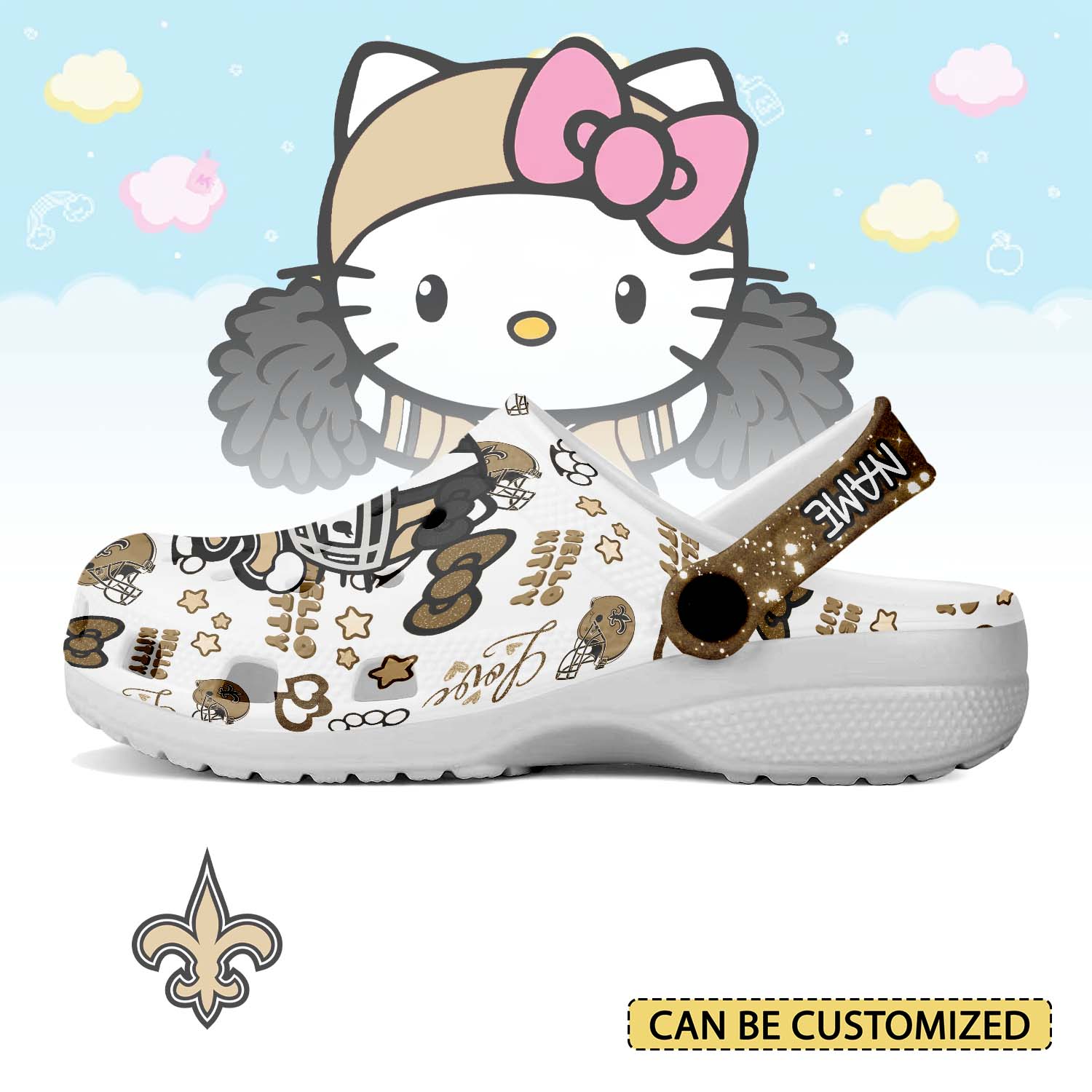 Footwearmerch New Orleans Saints x Hello Kitty Crocs Crocband Clogs Shoes Comfortable For Men Women and Kids