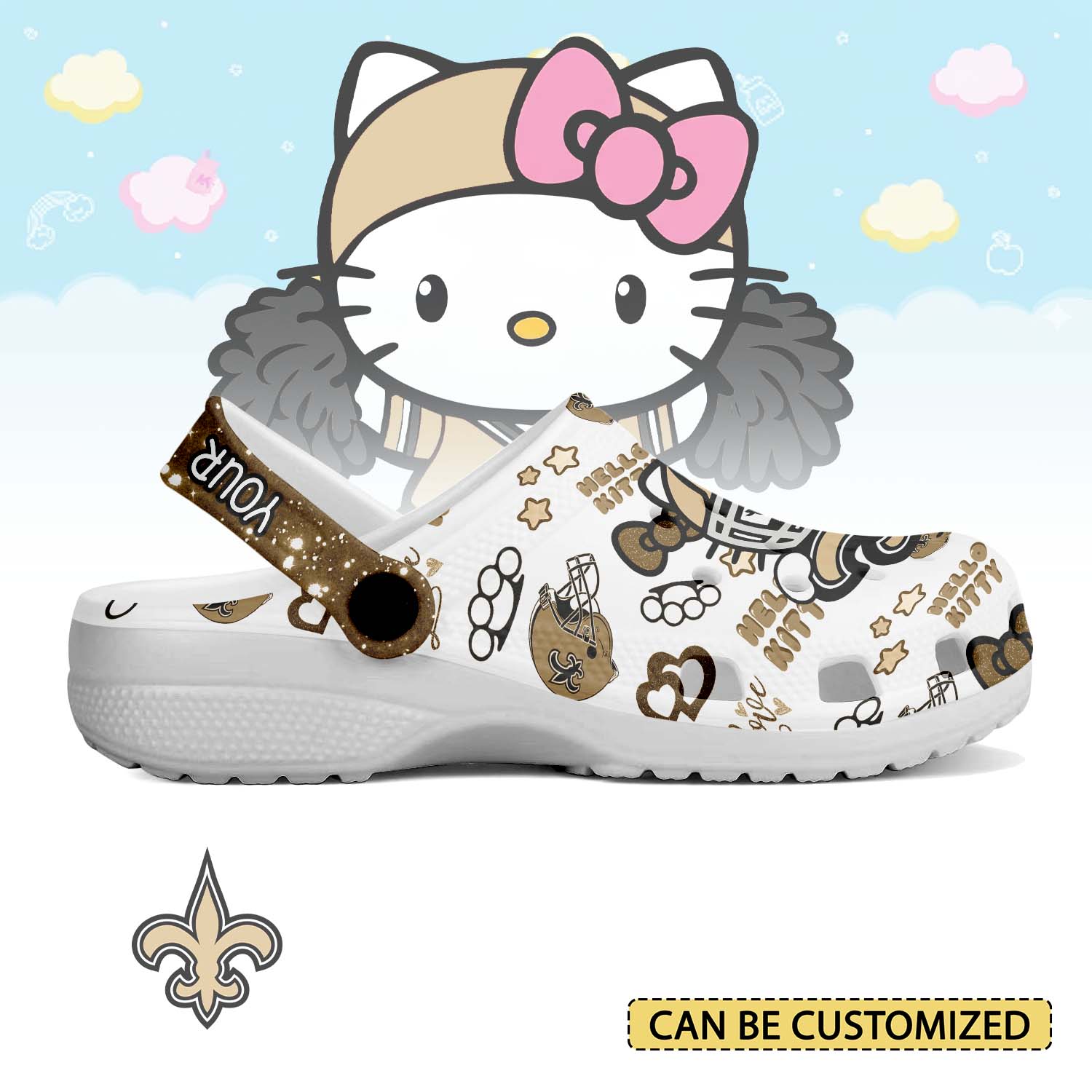 Footwearmerch New Orleans Saints x Hello Kitty Crocs Crocband Clogs Shoes Comfortable For Men Women and Kids