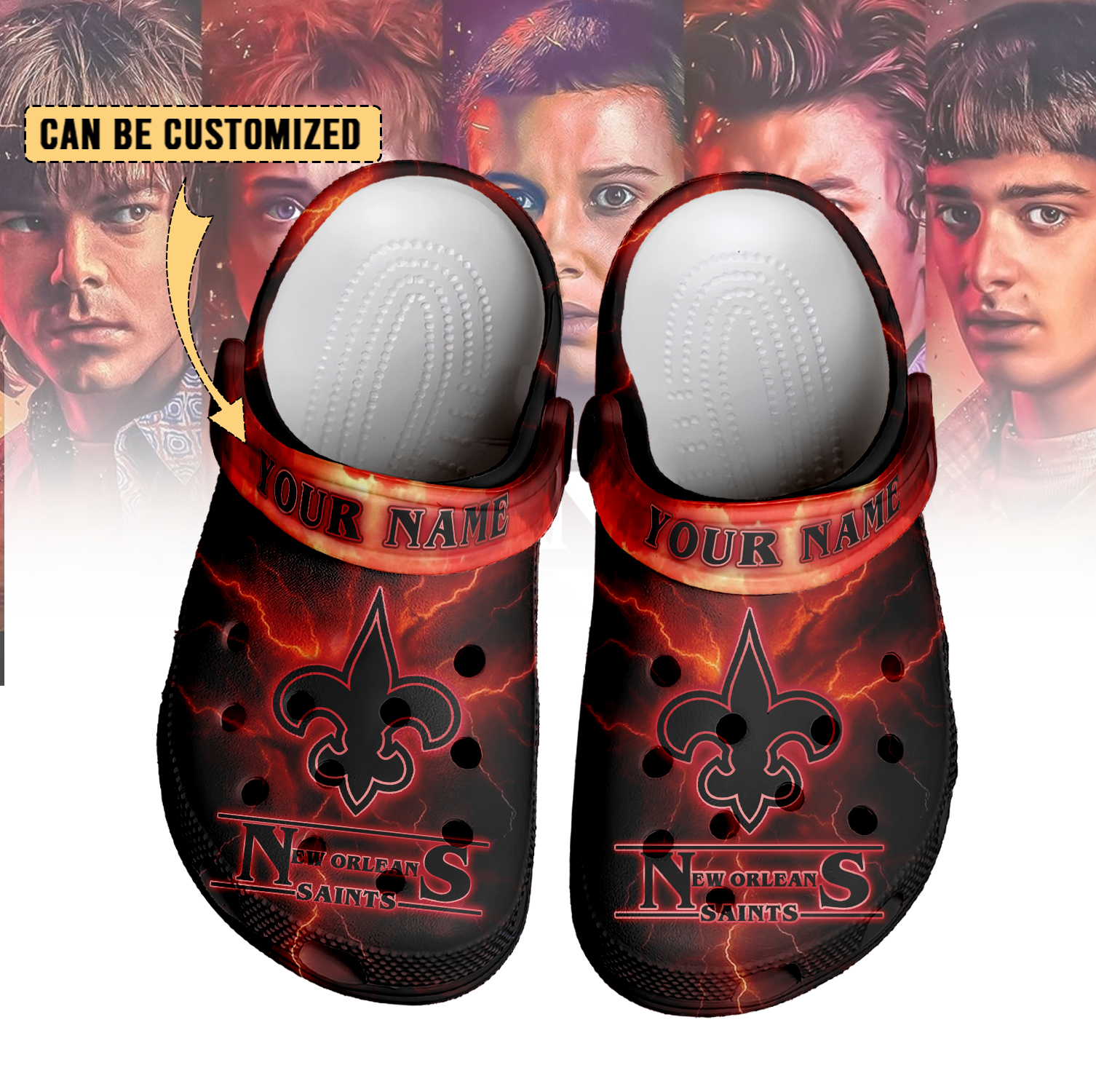 Footwearmerch New Orleans Saints x Stranger Things Crocs Crocband Clogs Shoes Comfortable For Men Women and Kids