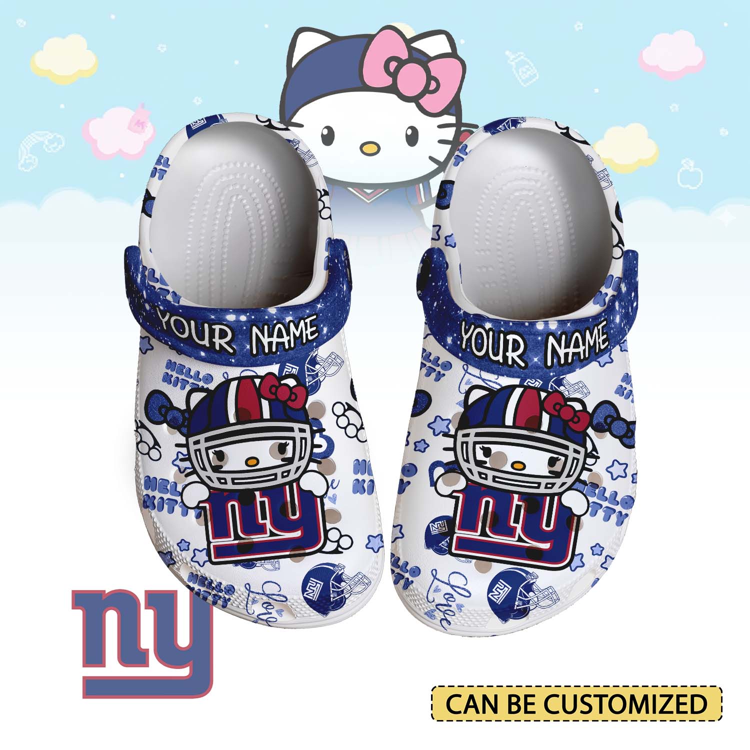 Footwearmerch New York Giants x Hello Kitty Crocs Crocband Clogs Shoes Comfortable For Men Women and Kids