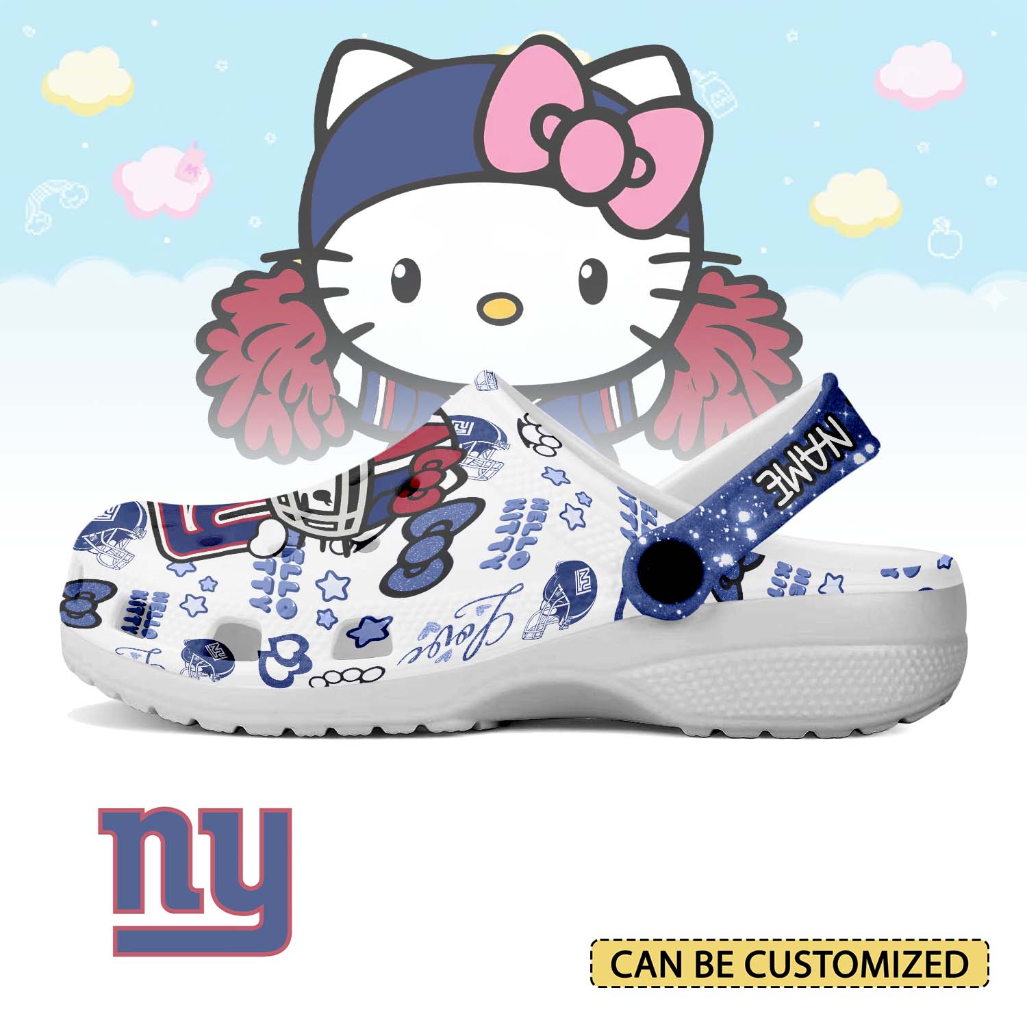 Footwearmerch New York Giants x Hello Kitty Crocs Crocband Clogs Shoes Comfortable For Men Women and Kids