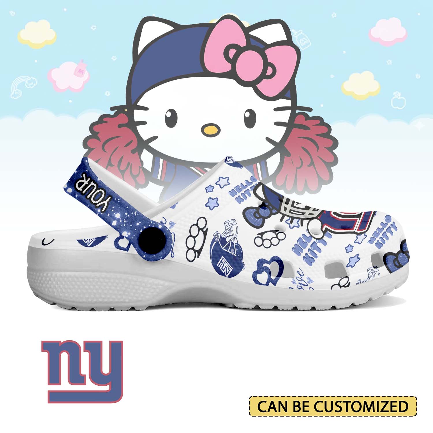 Footwearmerch New York Giants x Hello Kitty Crocs Crocband Clogs Shoes Comfortable For Men Women and Kids