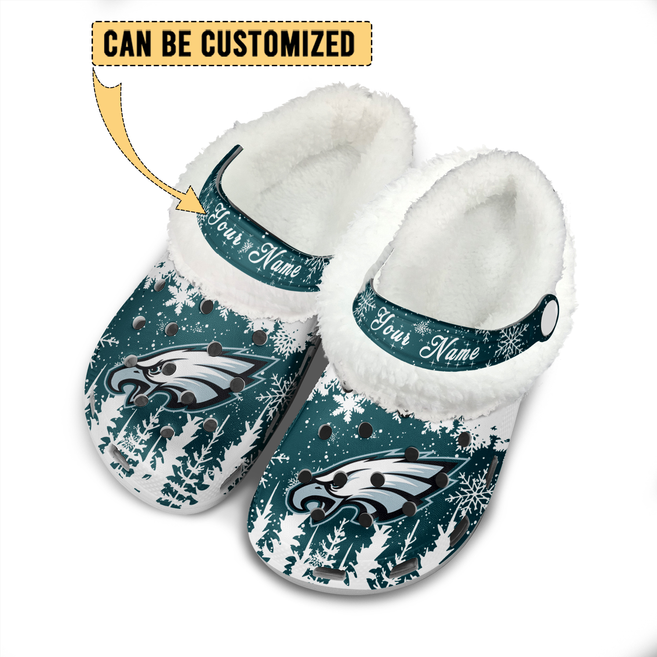 Footwearmerch Philadelphia Eagles NFL Crocs Crocband Fleece Lined Clogs Shoes Comfortable For Men Women and Kids In Winter