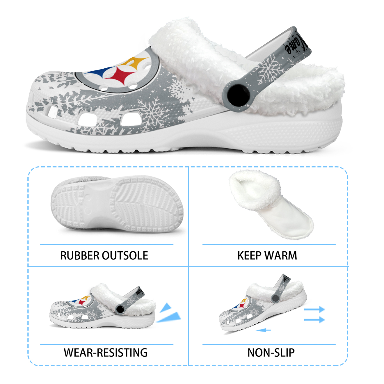 Footwearmerch Pittsburgh Steelers NFL Crocs Crocband Fleece Lined Clogs Shoes Comfortable For Men Women and Kids In Winter