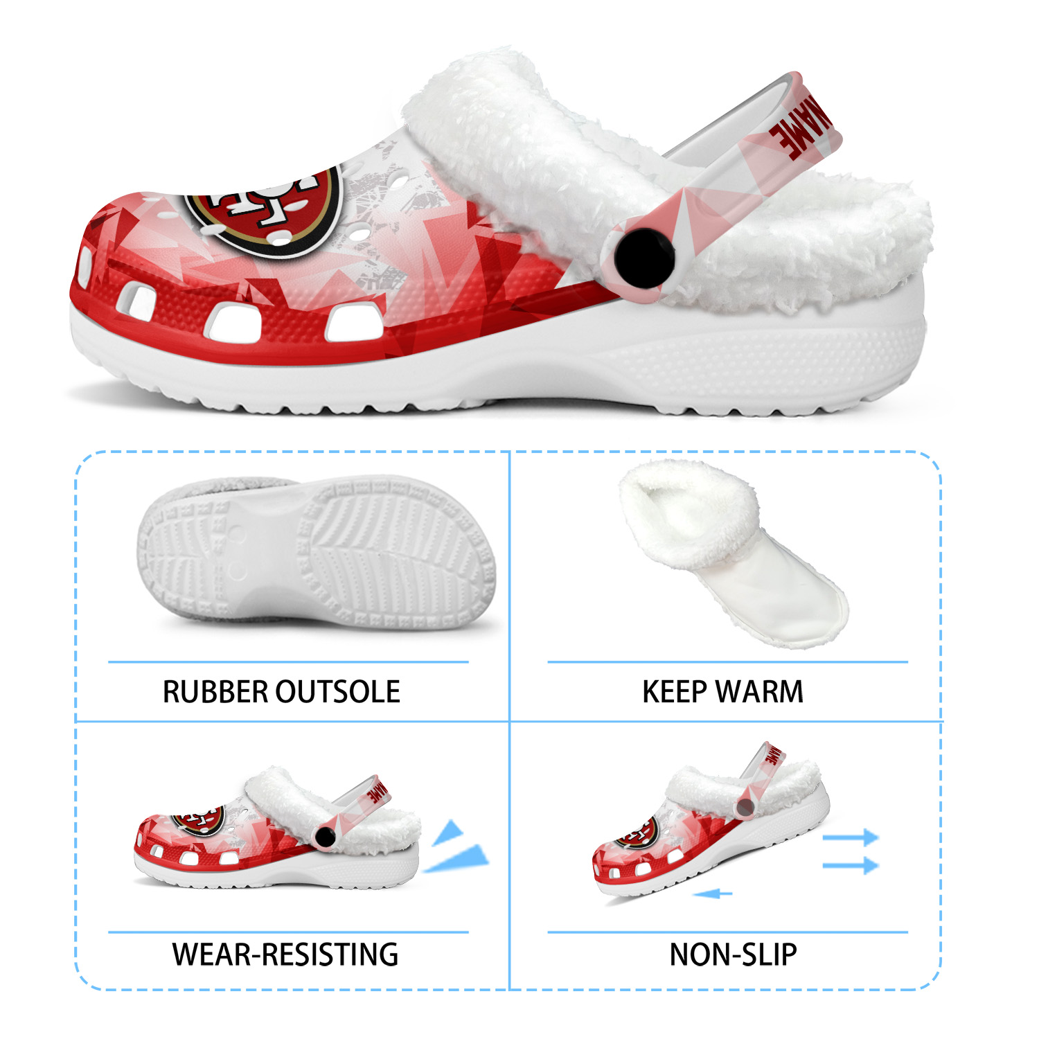 Footwearmerch San Francisco 49ers NFL Crocs Crocband Fleece Lined Clogs Shoes Comfortable For Men Women and Kids In Winter