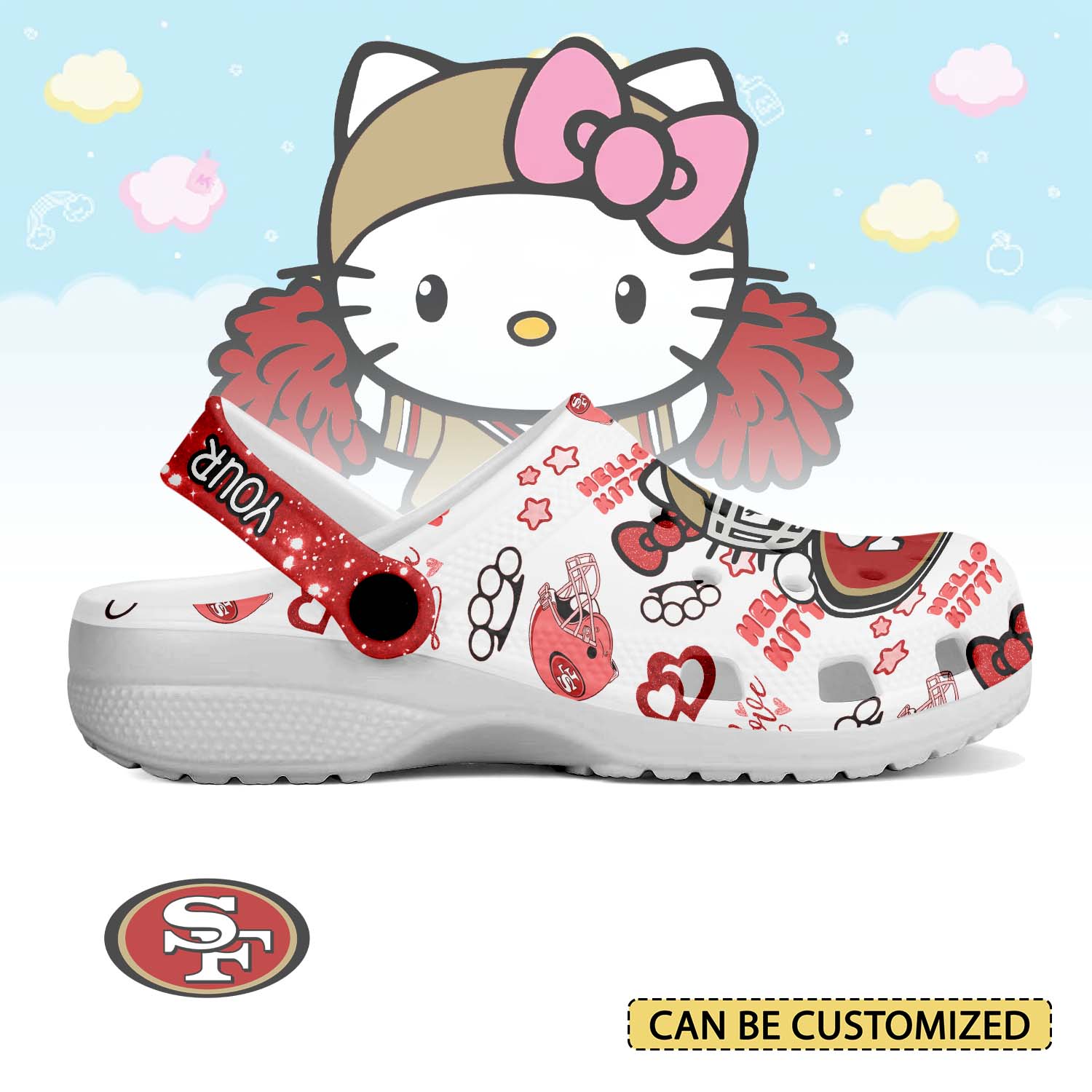 Footwearmerch San Francisco 49ers x Hello Kitty Crocs Crocband Clogs Shoes Comfortable For Men Women and Kids