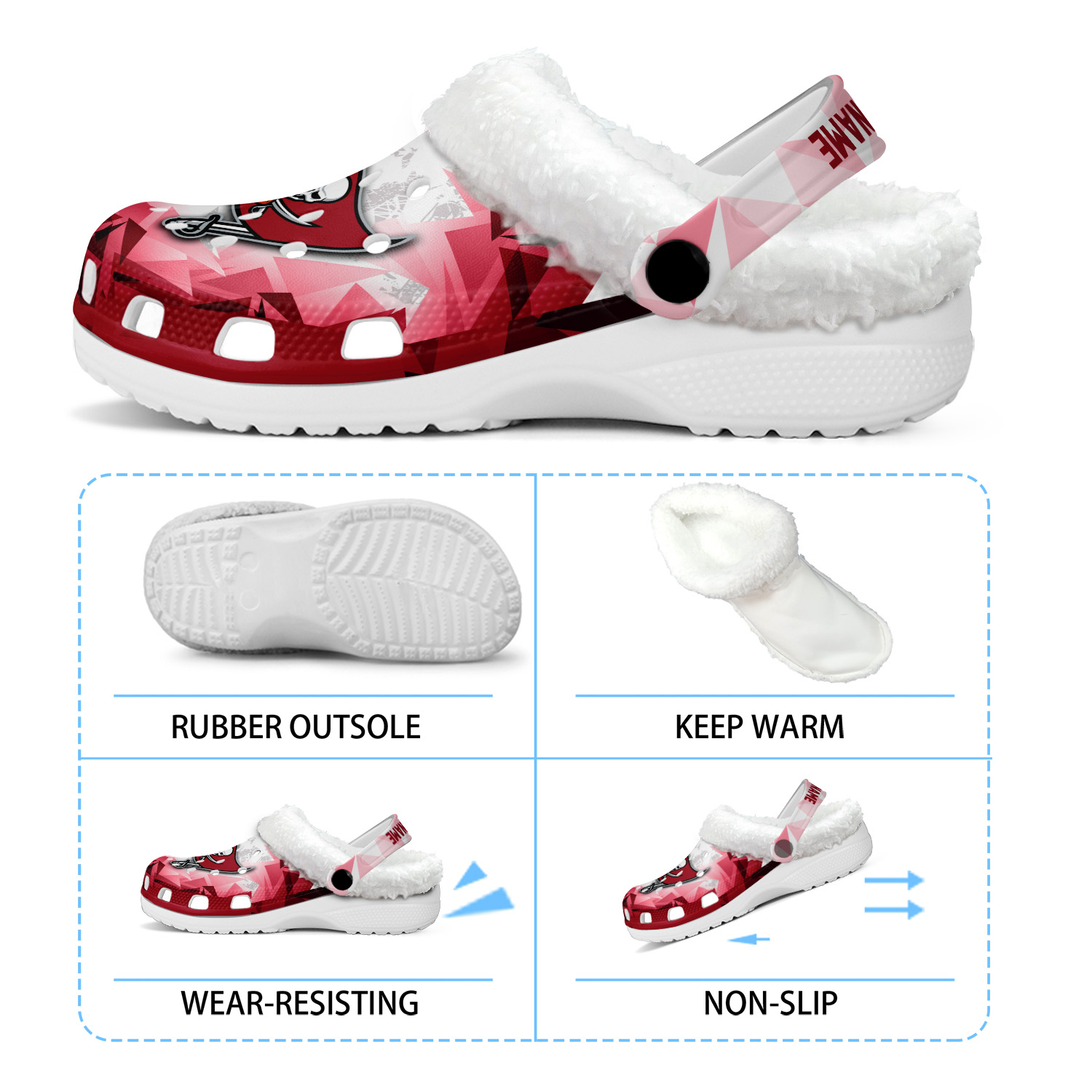 Footwearmerch Tampa Bay Buccaneers NFL Crocs Crocband Fleece Lined Clogs Shoes Comfortable For Men Women and Kids In Winter