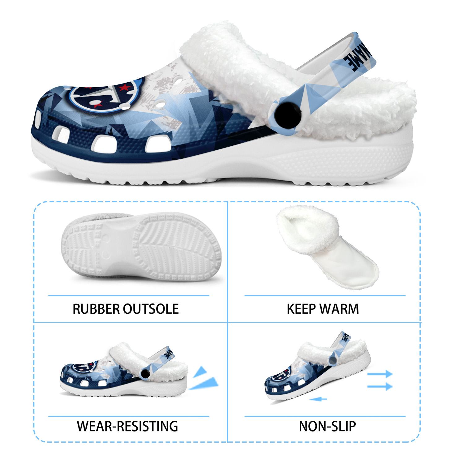 Footwearmerch Tennessee Titans NFL Crocs Crocband Fleece Lined Clogs Shoes Comfortable For Men Women and Kids In Winter