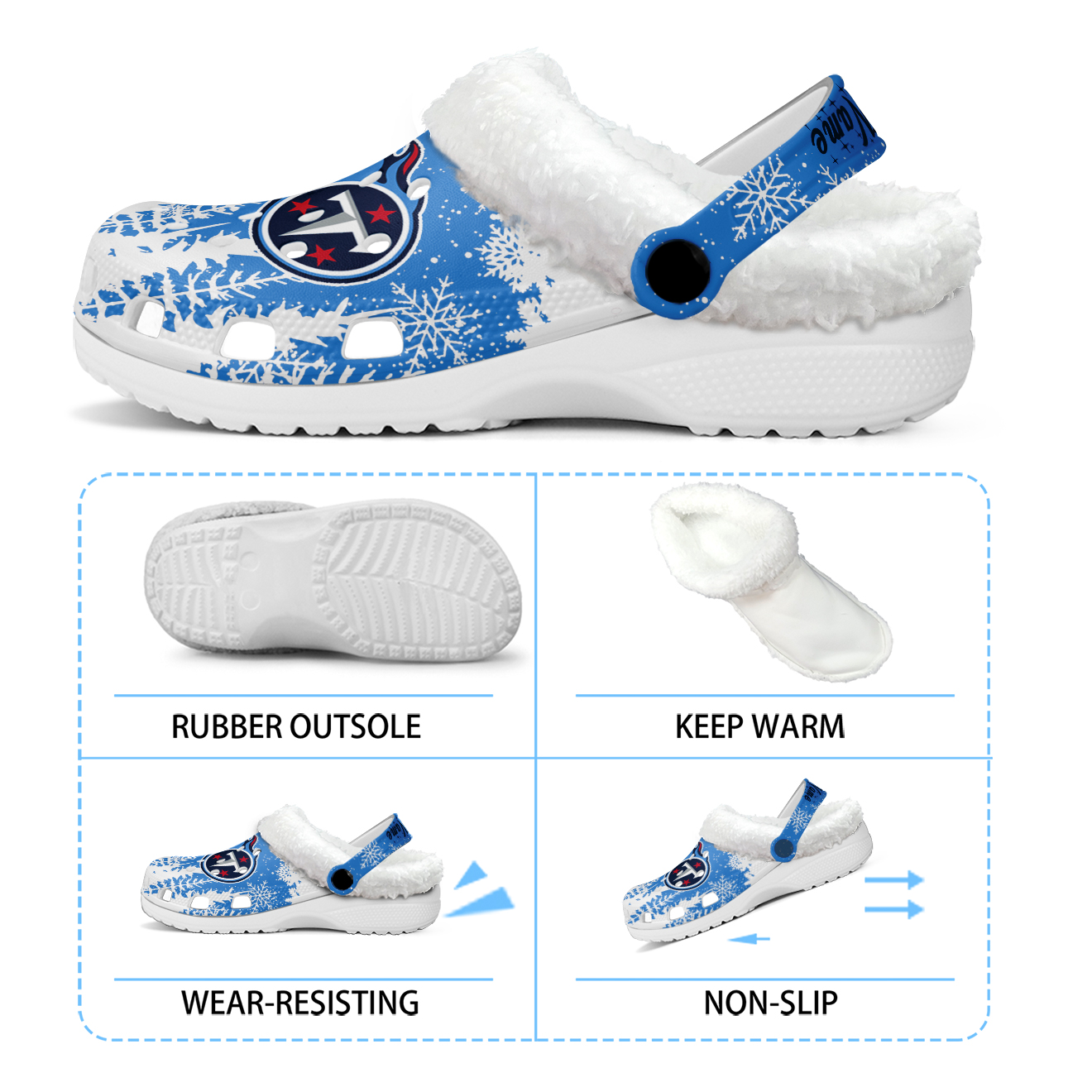 Footwearmerch Tennessee Titans NFL Crocs Crocband Fleece Lined Clogs Shoes Comfortable For Men Women and Kids In Winter