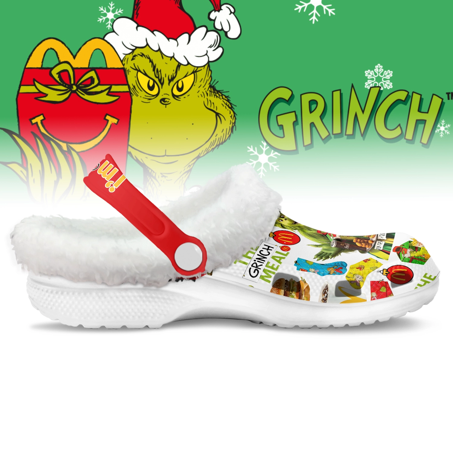 Footwearmerch The Grinch x Mcdonald's Crocs Crocband Fleece Lined Clogs Shoes Comfortable For Men Women and Kids In Winter