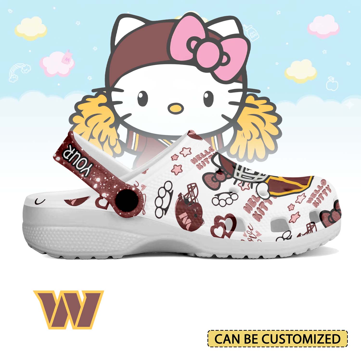 Footwearmerch Washington Commanders x Hello Kitty Crocs Crocband Clogs Shoes Comfortable For Men Women and Kids