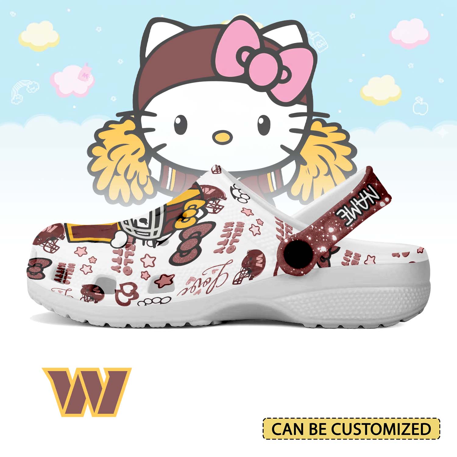 Footwearmerch Washington Commanders x Hello Kitty Crocs Crocband Clogs Shoes Comfortable For Men Women and Kids
