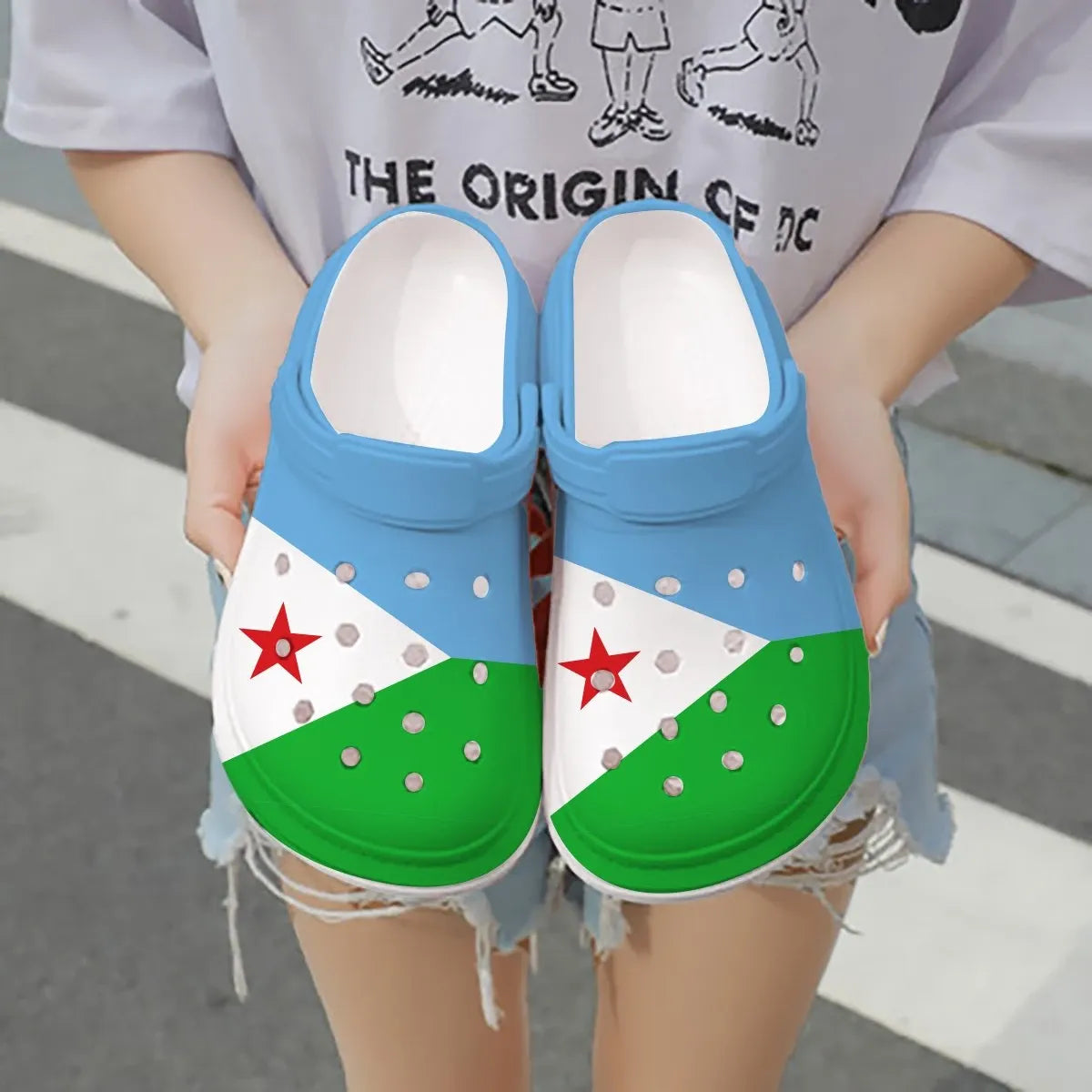 Footwearmerch Djibouti Flag Crocs Crocband Clogs Shoes Comfortable For Men Women and Kids