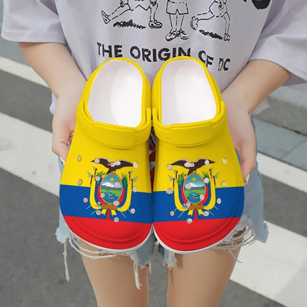 Footwearmerch Ecuador Flag Crocs Crocband Clogs Shoes Comfortable For Men Women and Kids