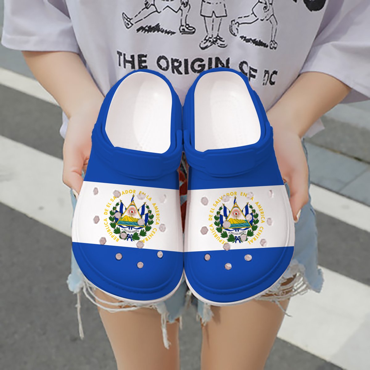 Footwearmerch El Salvador Flag Crocs Crocband Clogs Shoes Comfortable For Men Women and Kids