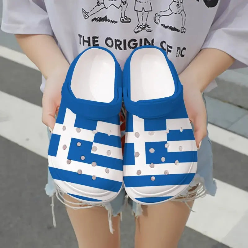 Footwearmerch Greece Flag Crocs Crocband Clogs Shoes Comfortable For Men Women and Kids
