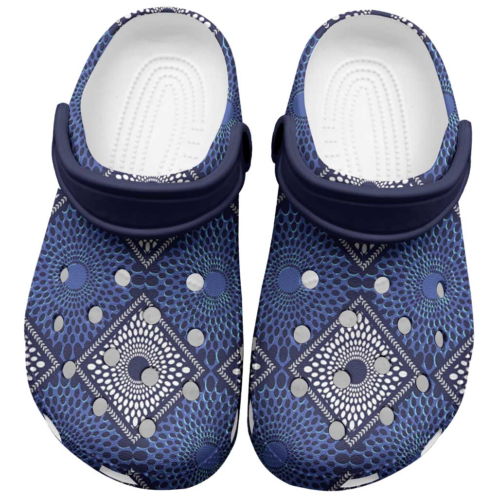 Footwearmerch Indigo Diamond African Ankara Crocs Crocband Clogs Shoes Comfortable For Men Women and Kids