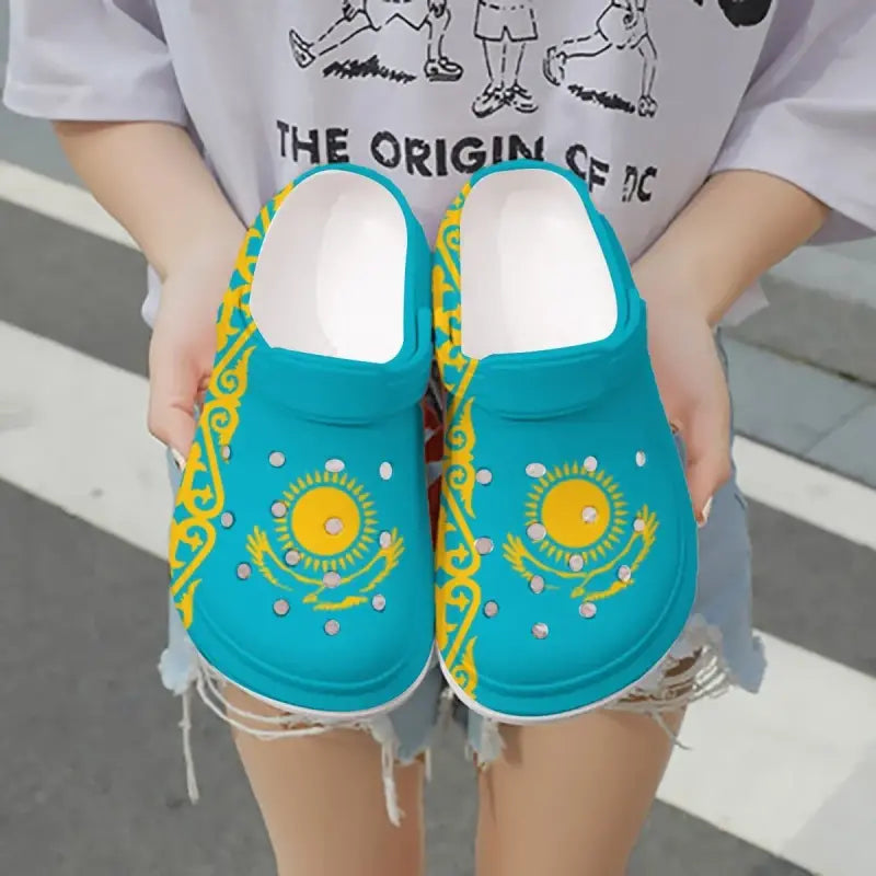 Footwearmerch Kazakhstan Flag Crocs Crocband Clogs Shoes Comfortable For Men Women and Kids
