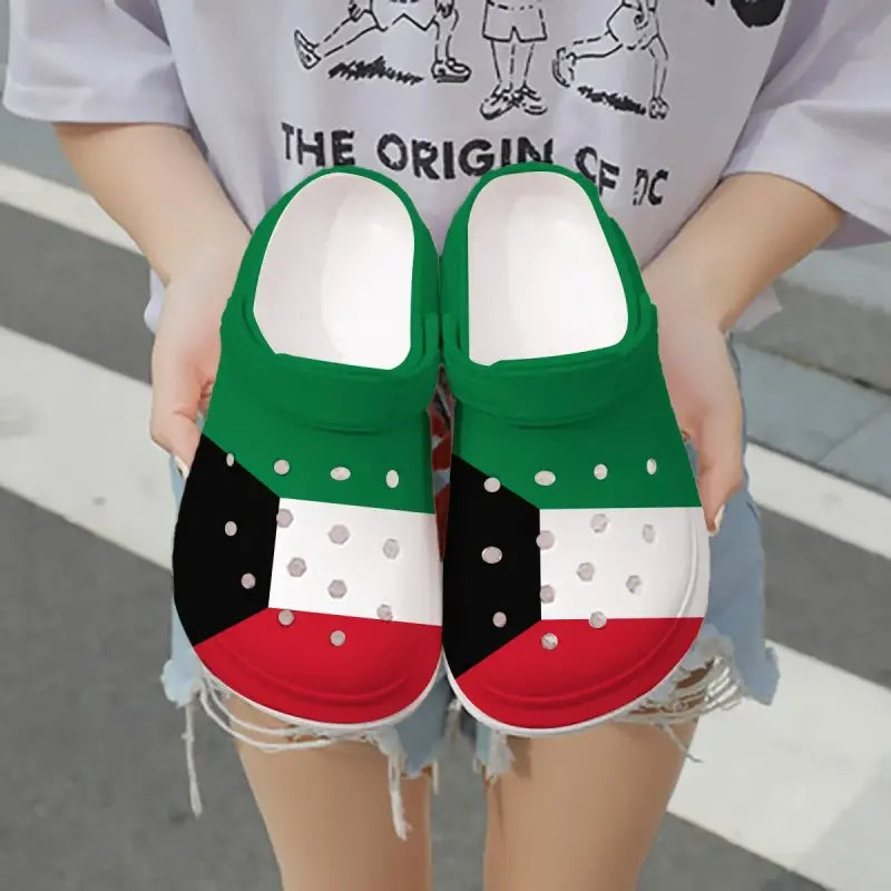 Footwearmerch Kuwait Flag Crocs Crocband Clogs Shoes Comfortable For Men Women and Kids