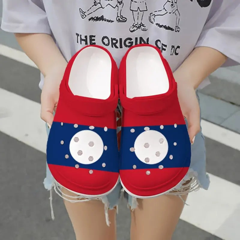 Footwearmerch Laos Flag Crocs Crocband Clogs Shoes Comfortable For Men Women and Kids
