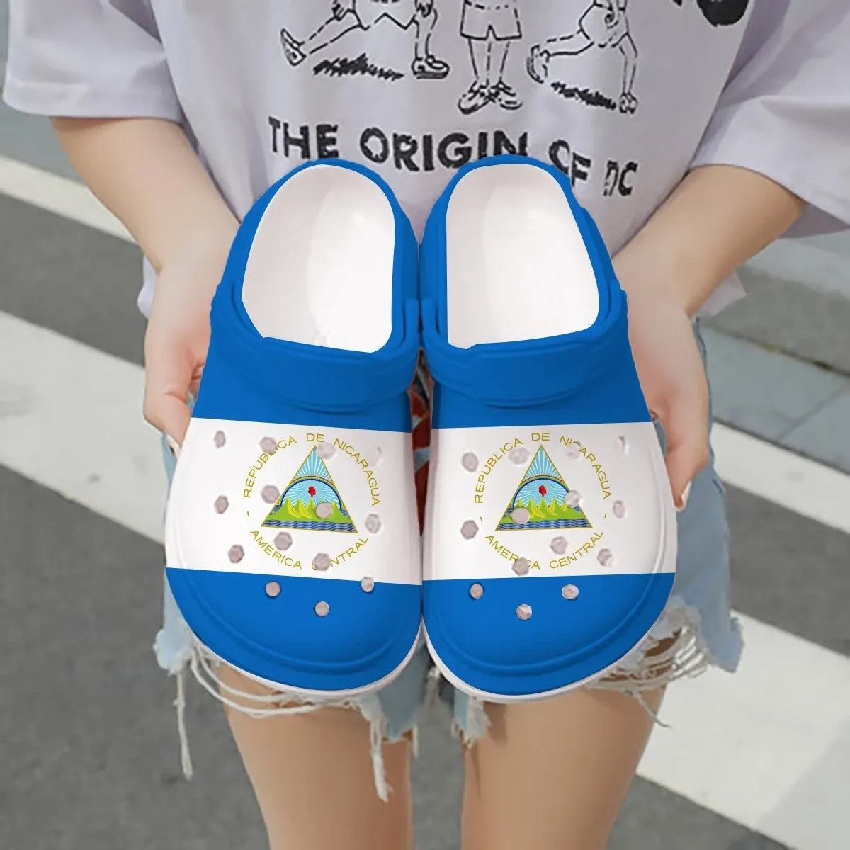 Footwearmerch Nicaragua Flag Crocs Crocband Clogs Shoes Comfortable For Men Women and Kids