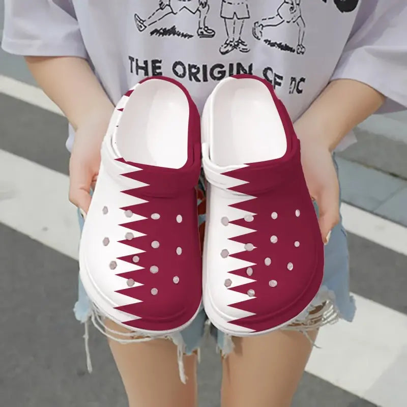 Footwearmerch Qatar Flag Crocs Crocband Clogs Shoes Comfortable For Men Women and Kids
