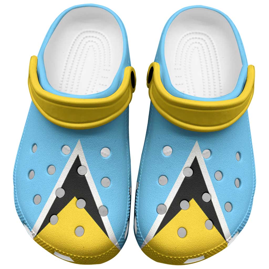 Footwearmerch Saint Lucia Flag Crocs Crocband Clogs Shoes Comfortable For Men Women and Kids