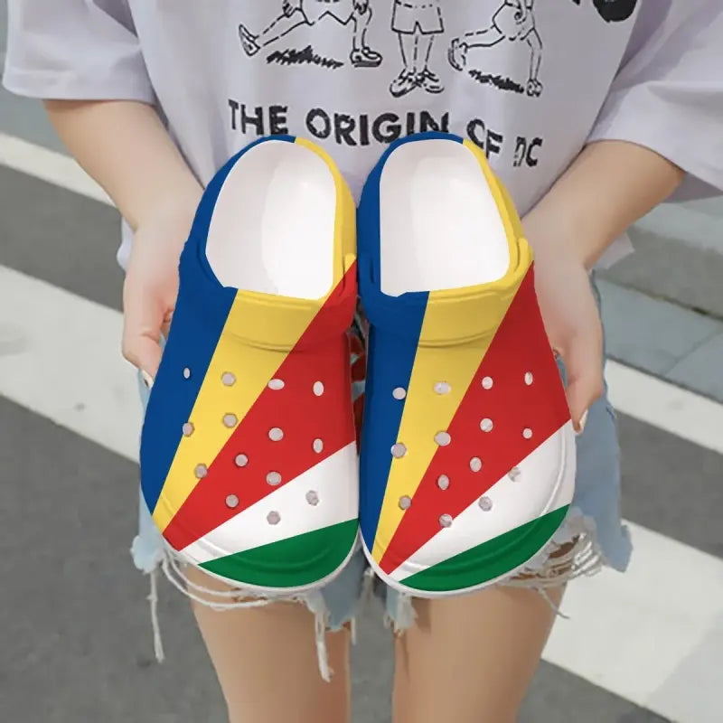 Footwearmerch Seychelles Flag Crocs Crocband Clogs Shoes Comfortable For Men Women and Kids