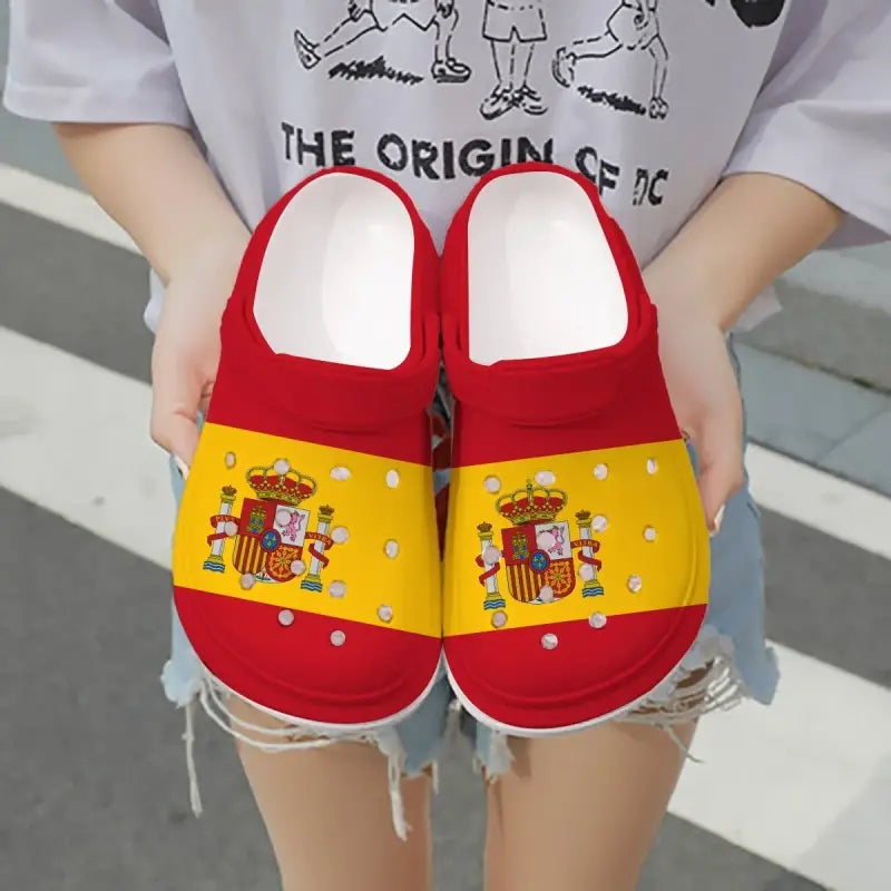 Footwearmerch Spain Flag Crocs Crocband Clogs Shoes Comfortable For Men Women and Kids