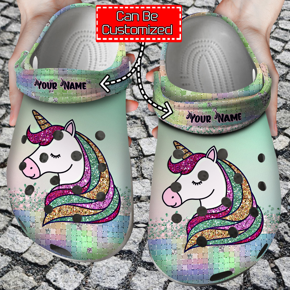 Footwearmerch Animal - Personalized Unicorn Glitter Colorful Clog Shoes For Men And Women