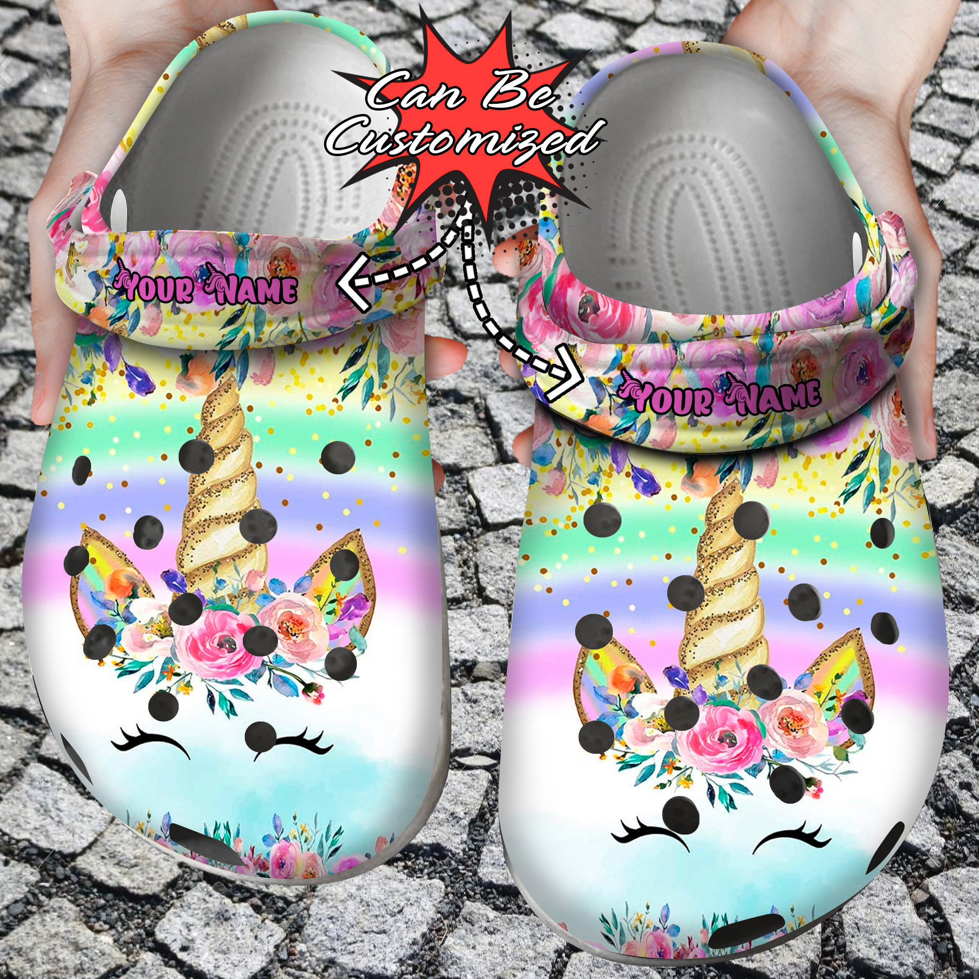 Footwearmerch Custom Personalized Colorful Glitter Unicorn Clog Shoes