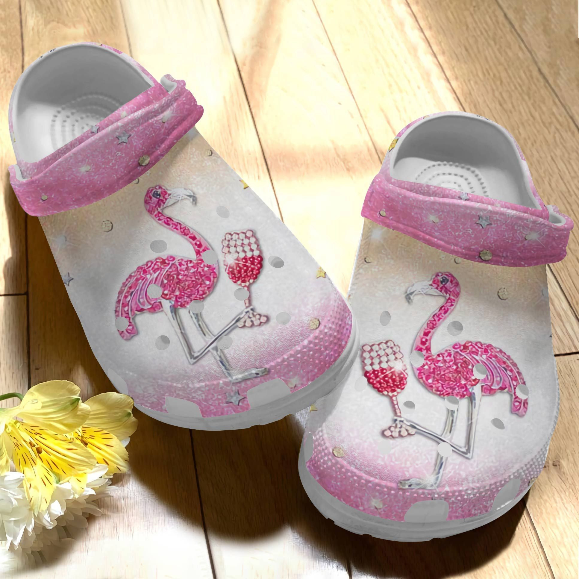Footwearmerch Flamingo And Wine Shoes - Party Custom Shoes Birthday Gift For Women Girl Daughter Sister Niece Friend