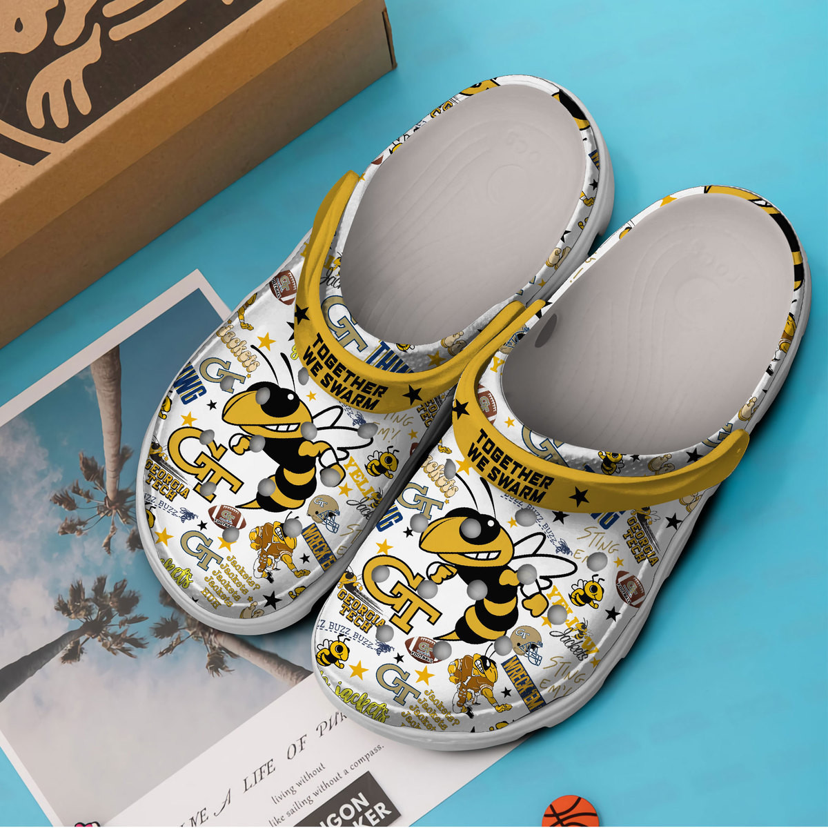 Footwearmerch Georgia Tech Yellow Jackets NCAA Sport Crocs Crocband Clogs Shoes Comfortable For Men Women and Kids