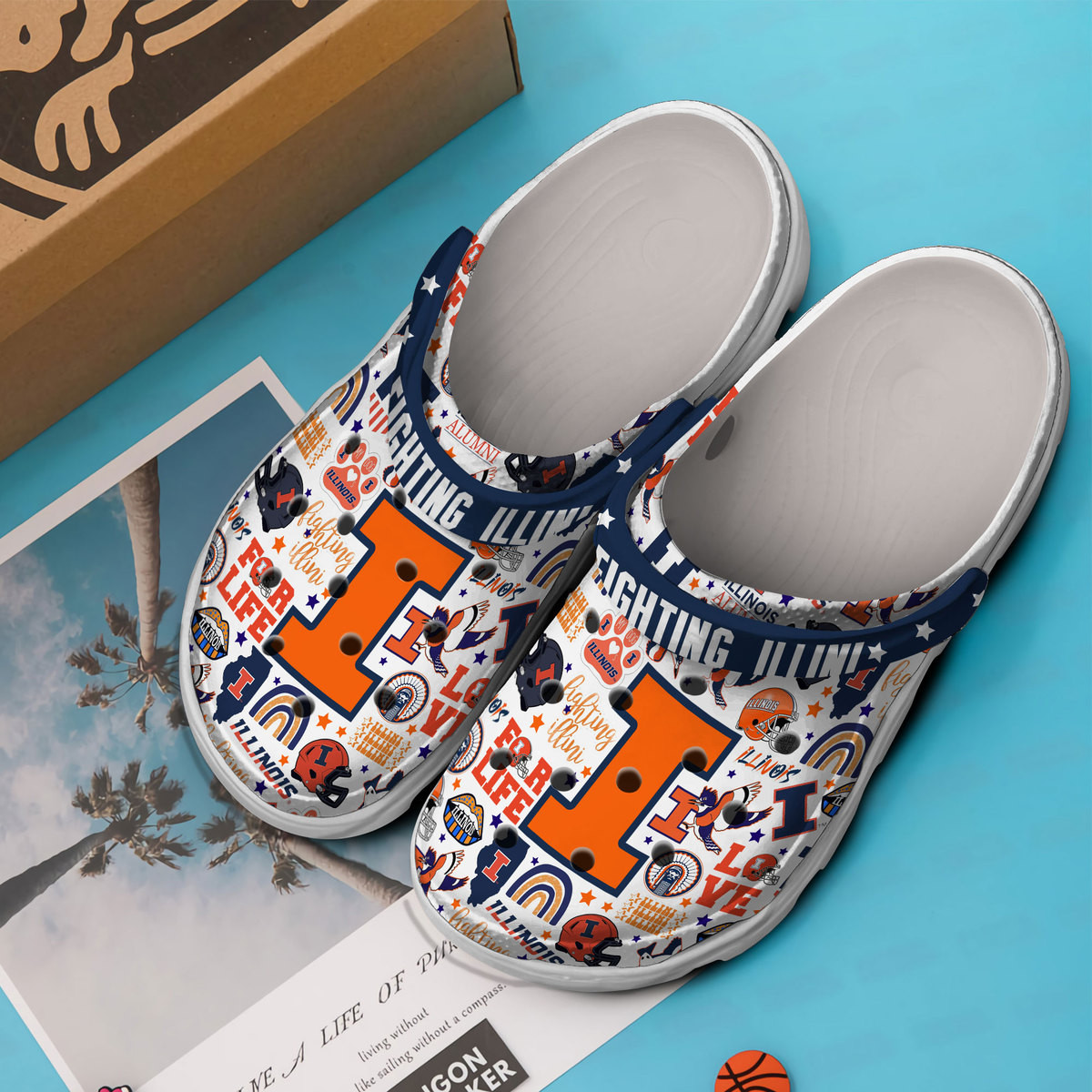 Footwearmerch Illinois Fighting Illini NCAA Sport Crocs Crocband Clogs Shoes Comfortable For Men Women and Kids