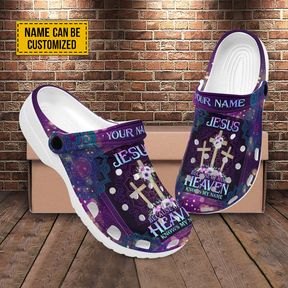 Footwearmerch Jesus Because Of Him Heaven Knows My Name Customized Crocs Crocband Clogs Shoes Comfortable For Men Women and Kids Gift For Jesus Lovers