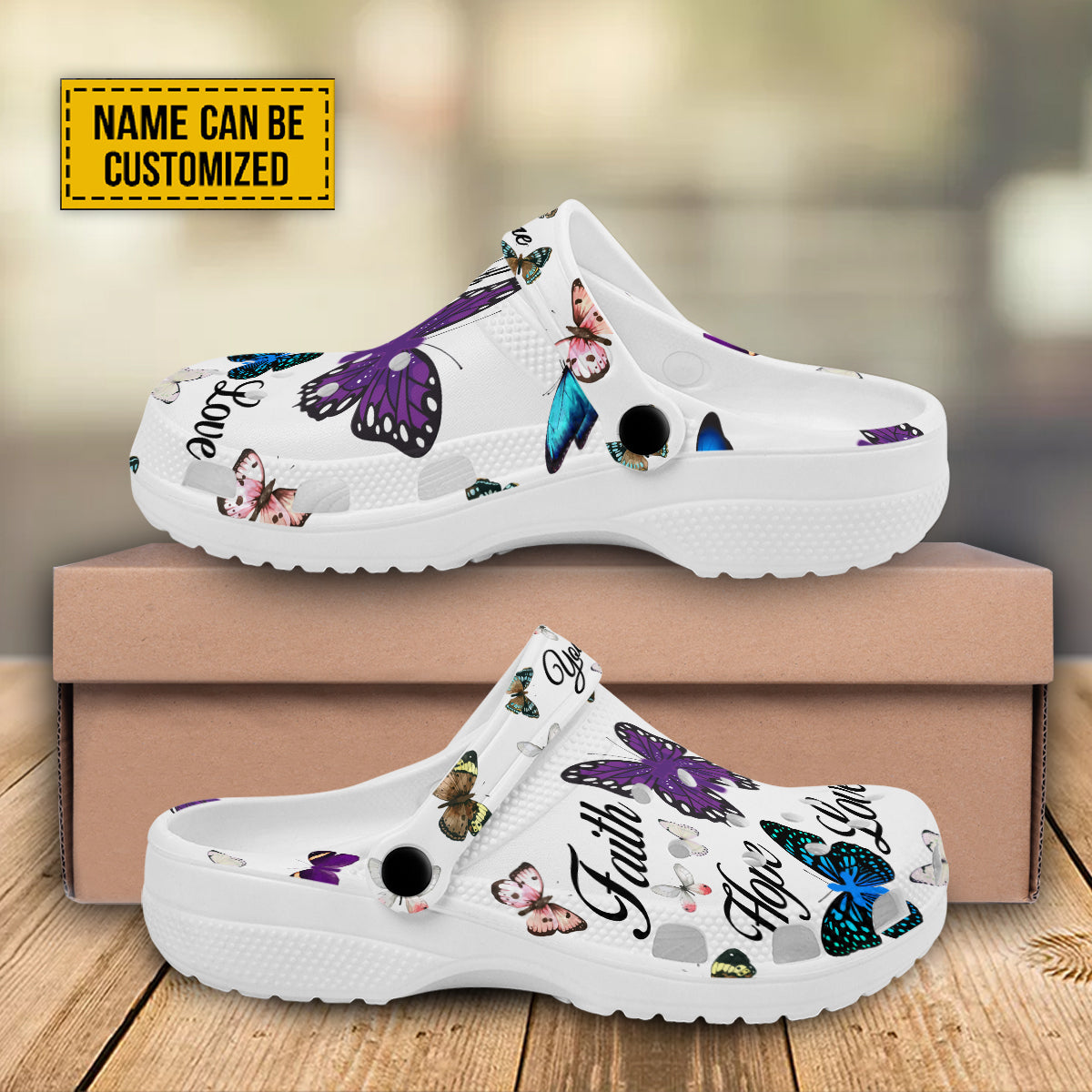 Footwearmerch Jesus Faith Hope Love Butterfly And Cross Customized Crocs Crocband Clogs Shoes Comfortable For Men Women and Kids