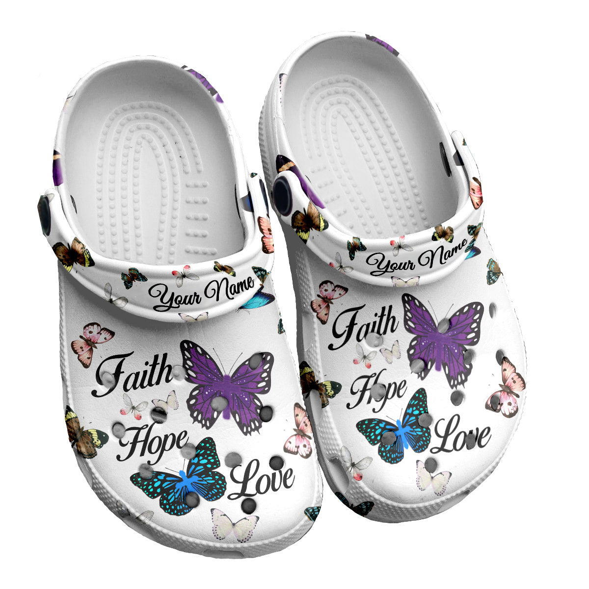 Footwearmerch Jesus Faith Hope Love Butterfly And Cross Customized Crocs Crocband Clogs Shoes Comfortable For Men Women and Kids