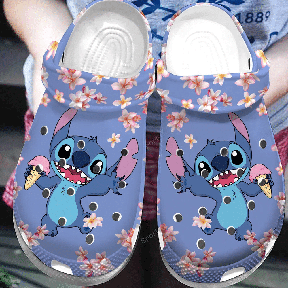 Footwearmerch Lovely Stitch With Flower Cute Kids Purple Clogs Shoes