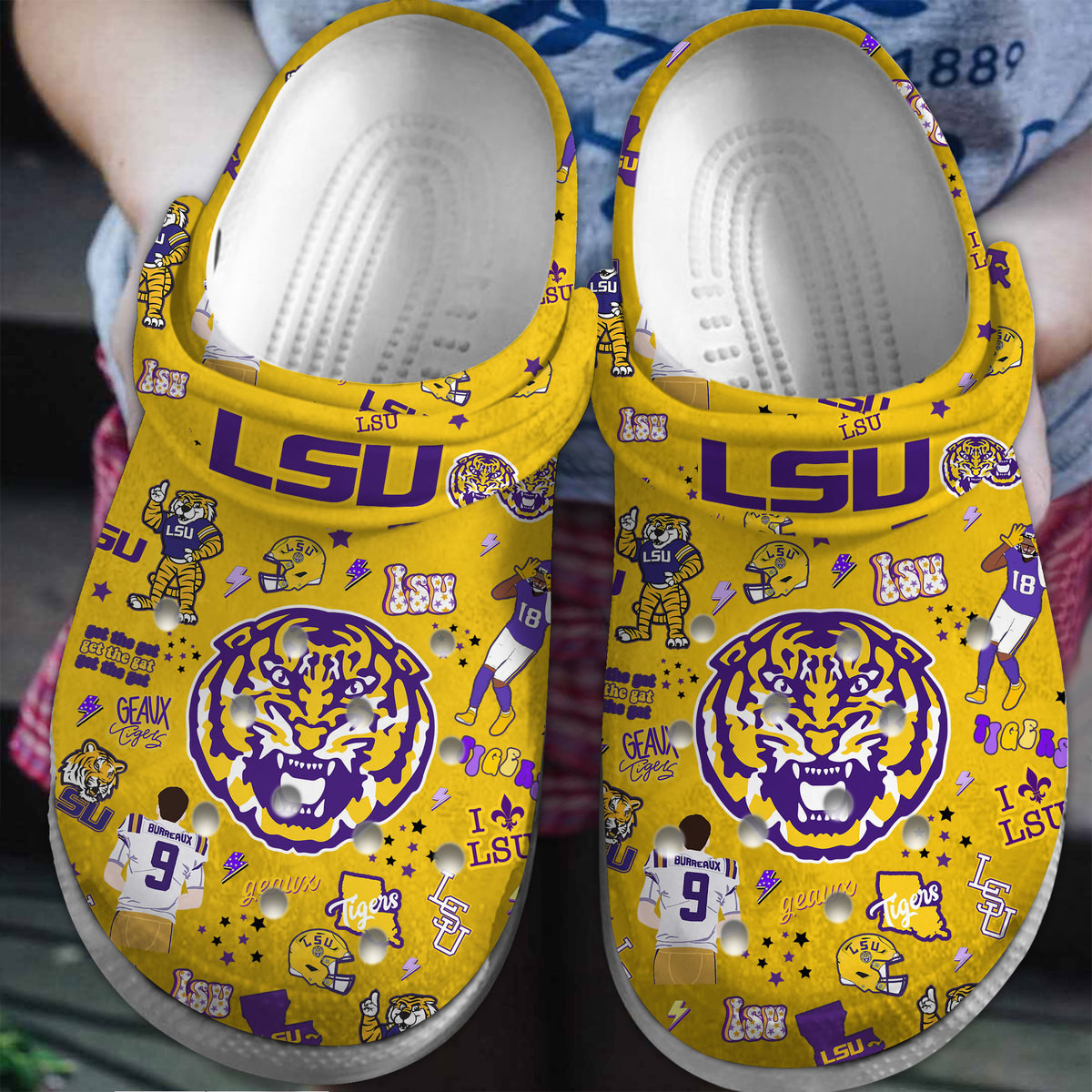 Footwearmerch LSU Tigers NCAA Sport Crocs Crocband Clogs Shoes Comfortable For Men Women and Kids