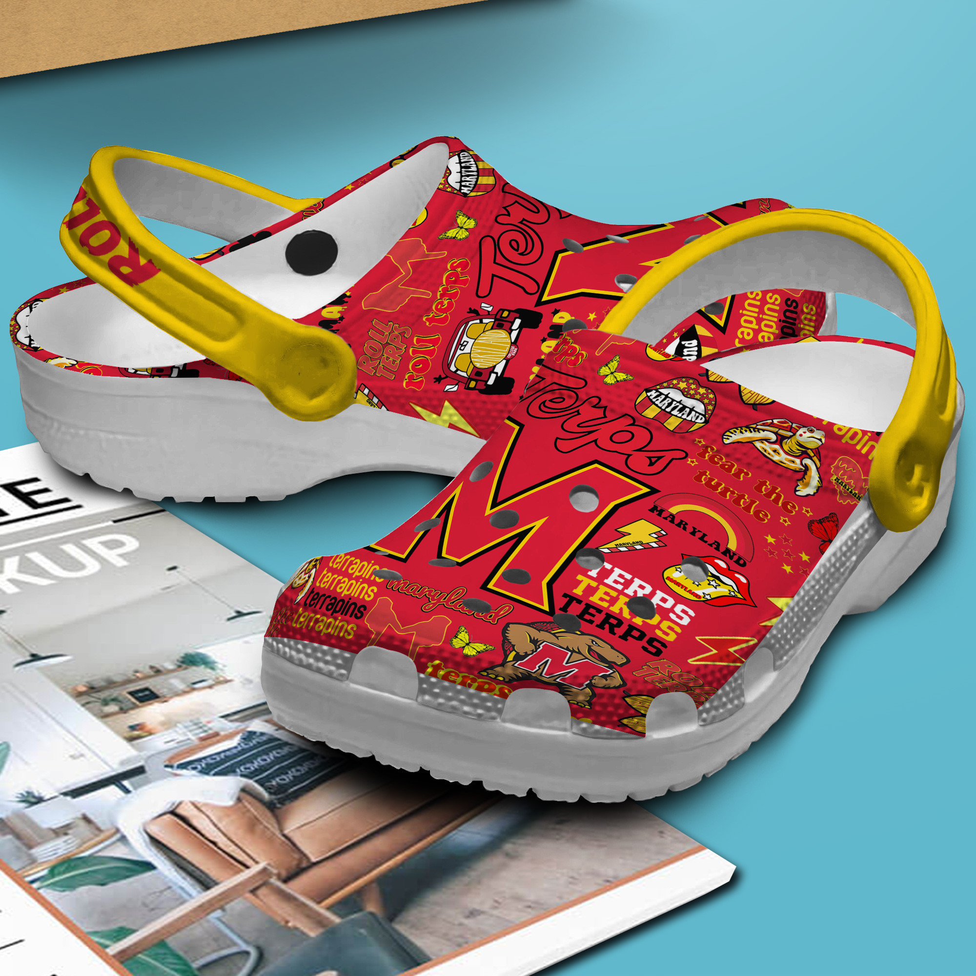 Footwearmerch Maryland Terrapins NCAA Sport Crocs Crocband Clogs Shoes Comfortable For Men Women and Kids