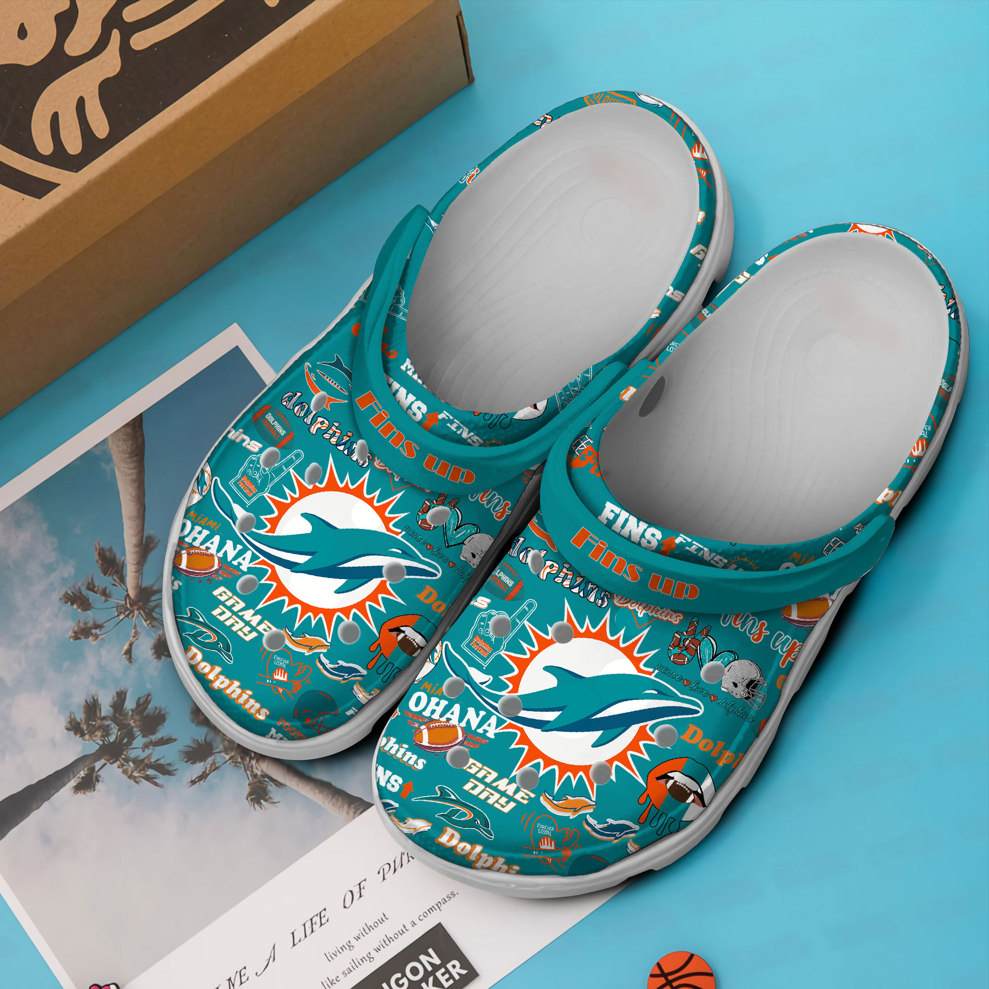 Footwearmerch Miami Dolphins NFL Sport Crocs Crocband Clogs Shoes Comfortable For Men Women and Kids