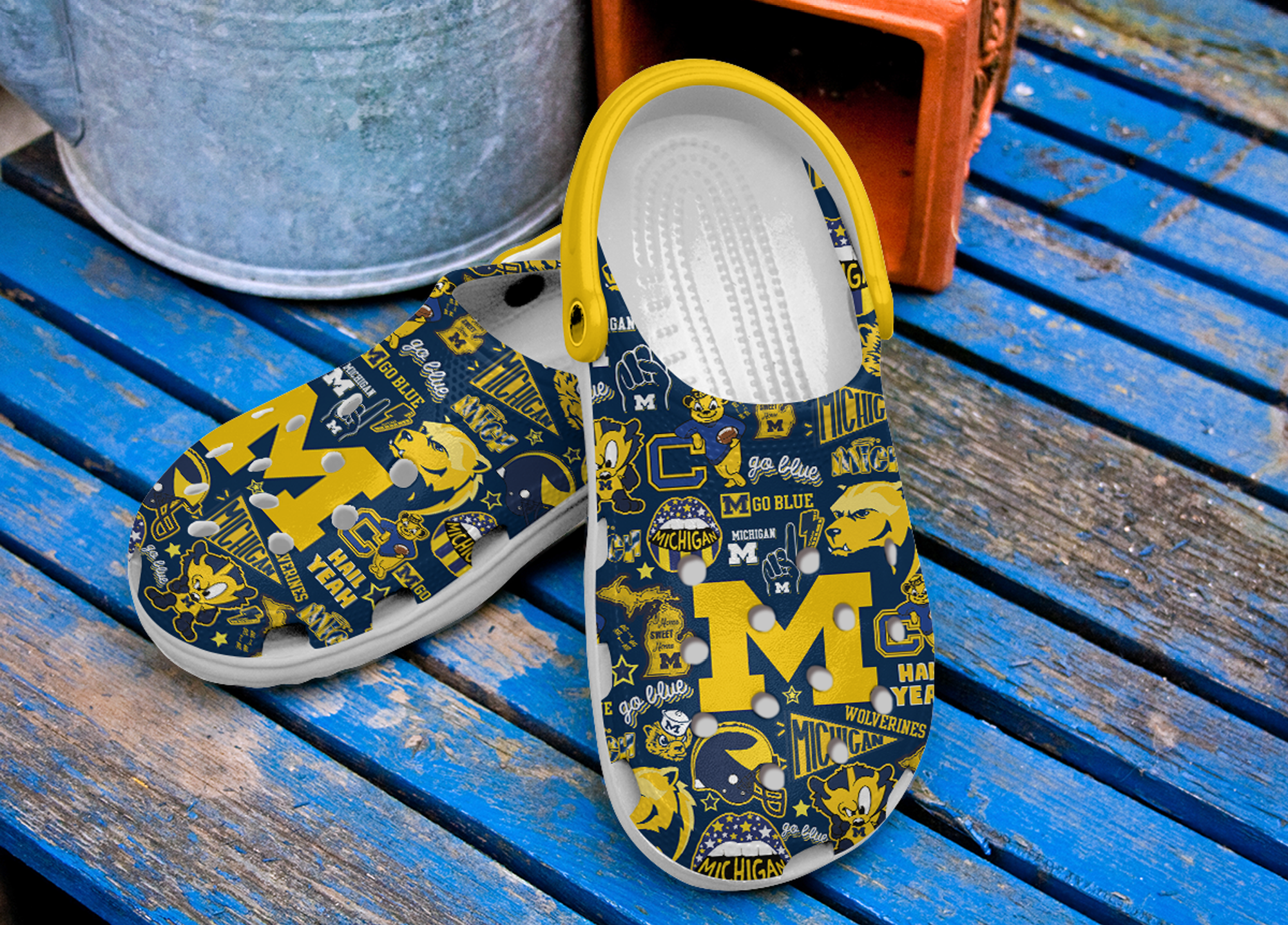 Footwearmerch Michigan Wolverines NCAA Sport Crocs Crocband Clogs Shoes Comfortable For Men Women and Kids