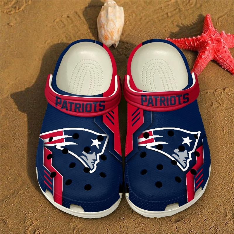 Footwearmerch New England Patriots NFL Crocs Crocband Clogs Shoes Comfortable For Men Women and Kids