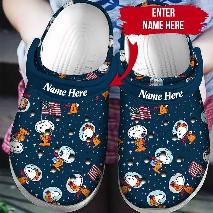 Footwearmerch Personalized Snoopy Astronaut America Flag Patriot Crocs Crocband Clogs